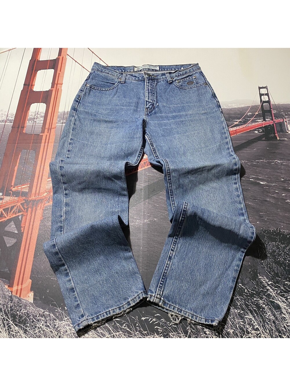 VTG Y2K Harley-Davidson Jeans Womens 10 Fits 32x31 Relaxed Fit Denim Biker Logo